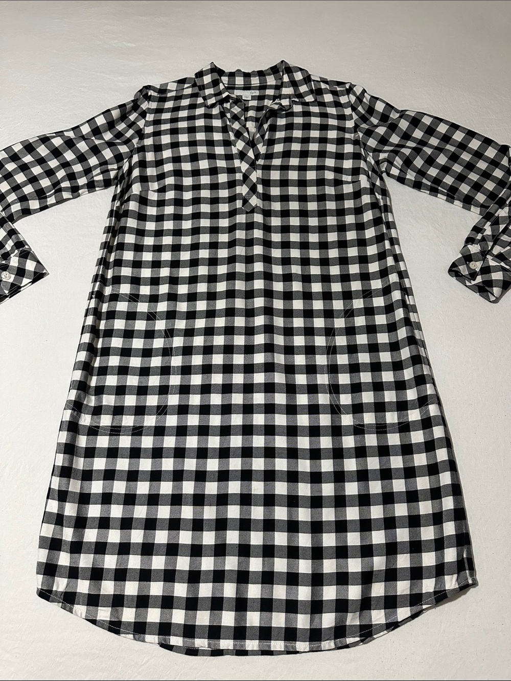 J. Jill Black and White Gingham Long Sleeve Shift Dress
